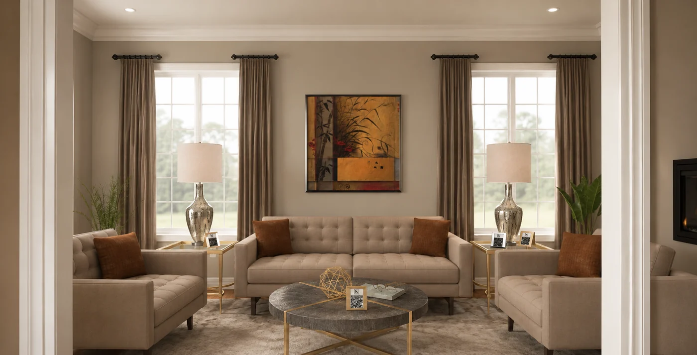 Living-room design with coordinated furnishings