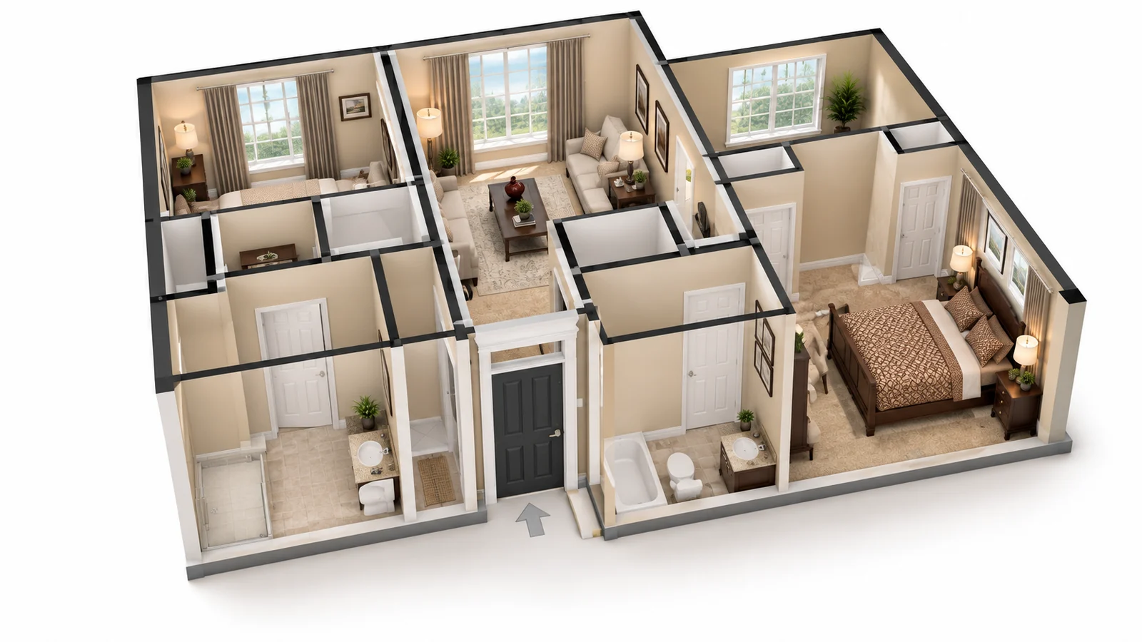Furnished 3D overview of the suite