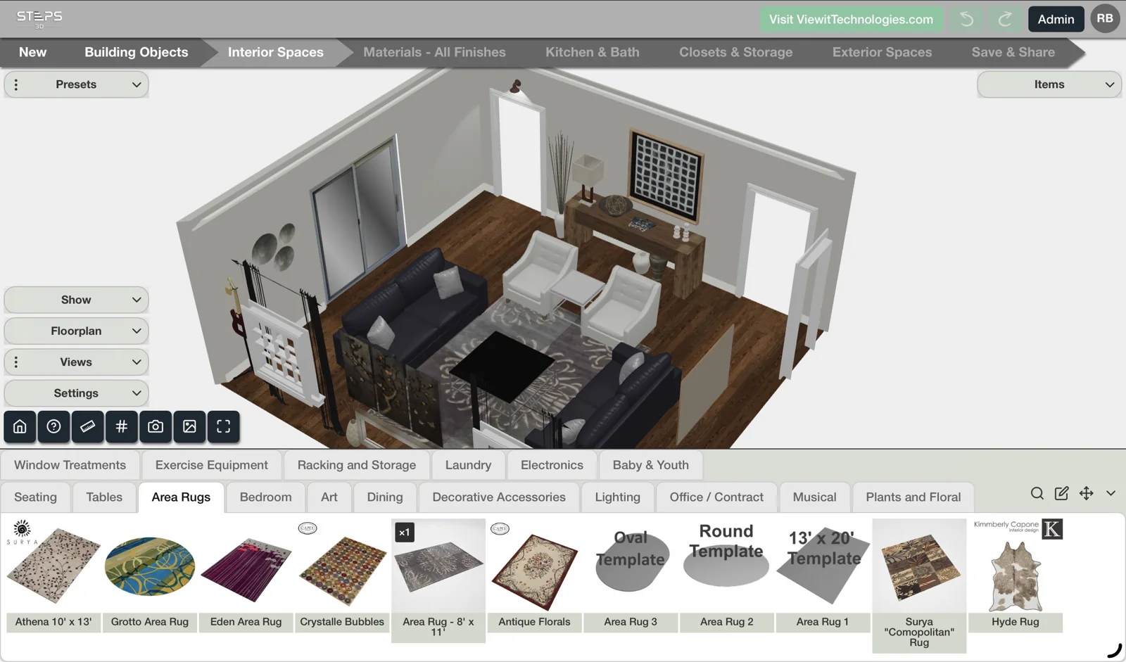 A furnished room layout in Steps3D