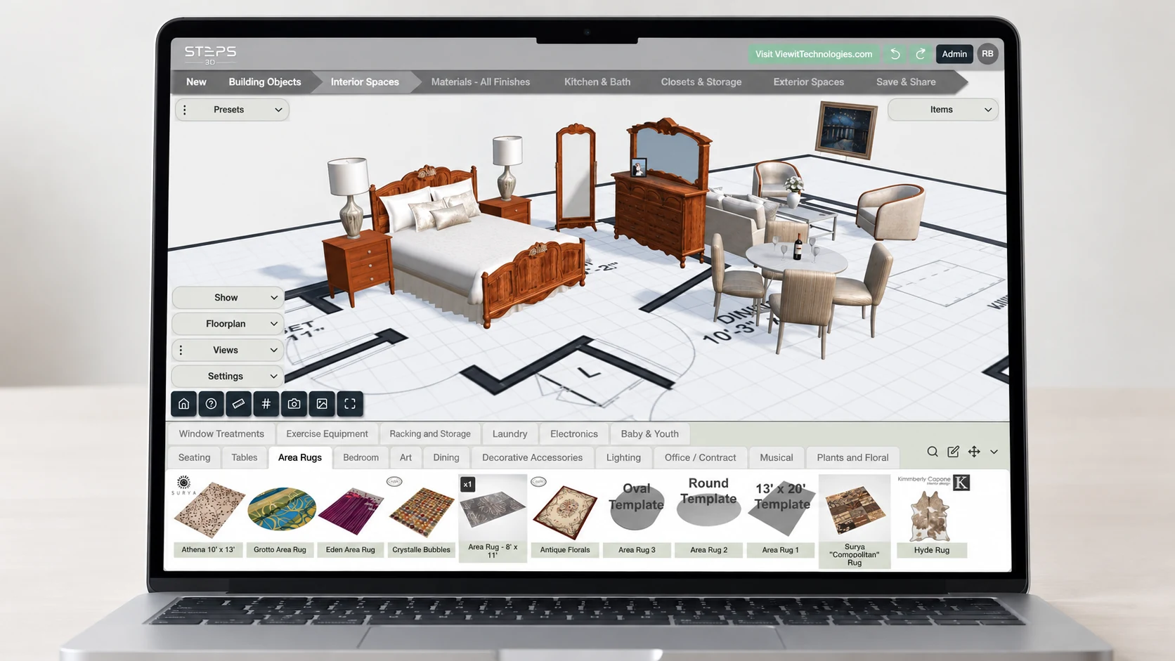 Steps3D showing a furnished floorplan on an Apple MacBook